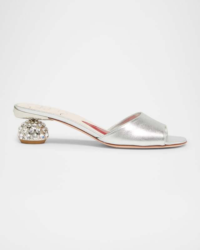 Metallic Crystal-Dome Heel Slide Sandals